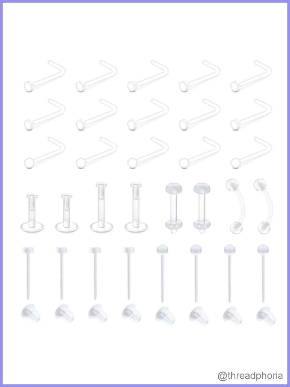 Clear Nose Studs Bioflex Retainers for Work Surgery 20g 16g Piercing Jewelry